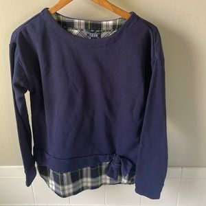 Izod navy Blue Crewneck Sweatshirt Plaid Shirt Tails Sz M EUC